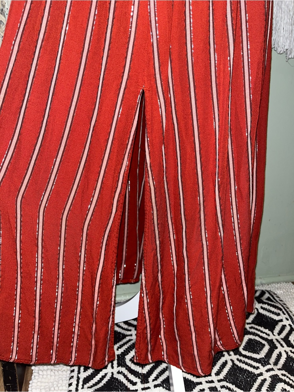 Adjustable Straps V-Neck Striped Maxi Dress in Deep Burgundy - Picture 7 of 12